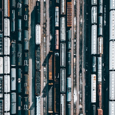 train cars in a train yard